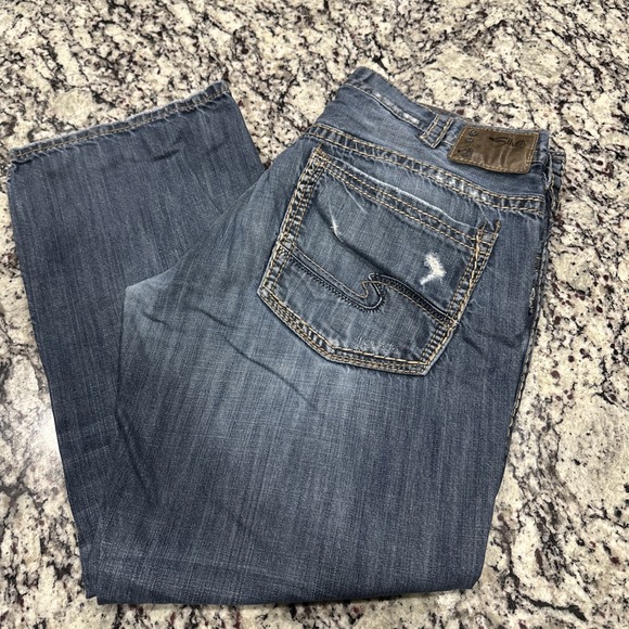 Silver Jeans Men's Size 40x30‎ Gordie Jeans Straight Leg Denim Thick Stitch - Picture 1 of 10
